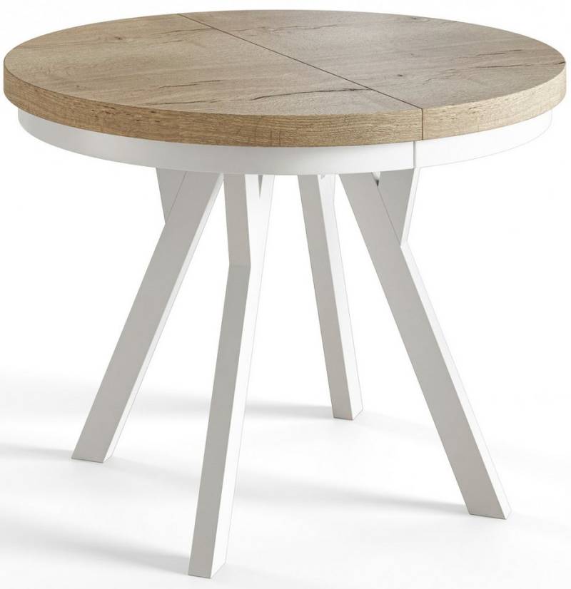 Alpi-Möbel Esstisch Wohnzimmertisch - Ausziehbarer runder Tisch 80-120 cm - Halifax Eiche, Ausziehbar, 2 x Einsatz 50 cm von Alpi-Möbel