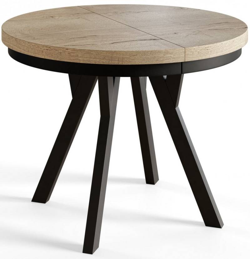 Alpi-Möbel Esstisch Wohnzimmertisch - Ausziehbarer runder Tisch 80-120 cm - Halifax Eiche, Ausziehbar, 2 x Einsatz 50 cm von Alpi-Möbel