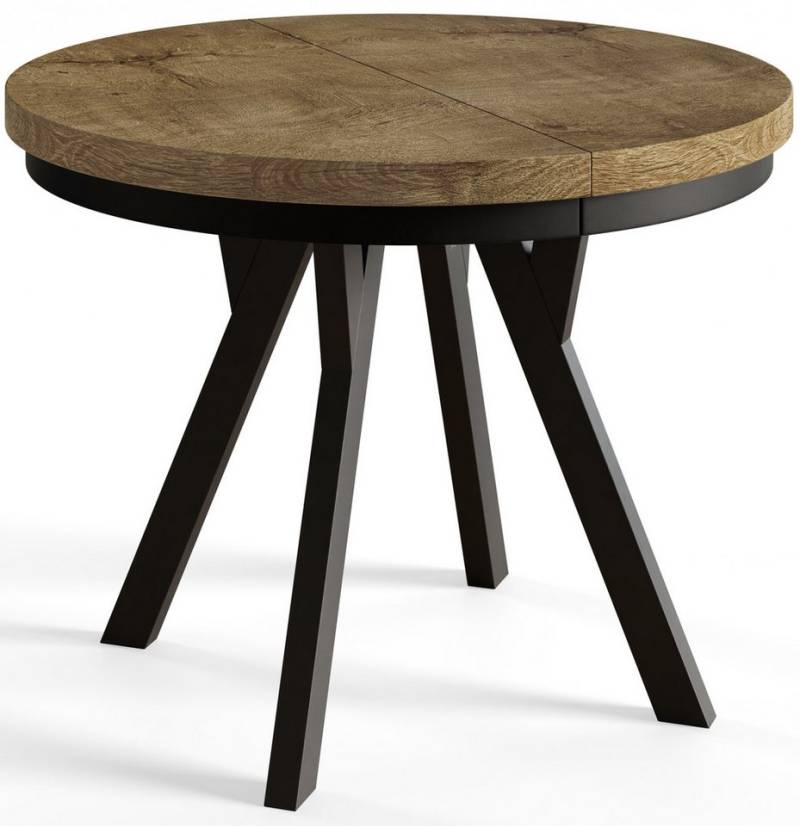 Alpi-Möbel Esstisch Wohnzimmertisch - Ausziehbarer runder Tisch 80-120 cm - Lefkas Eiche, Ausziehbar, 1 x Einsatz 50 cm von Alpi-Möbel
