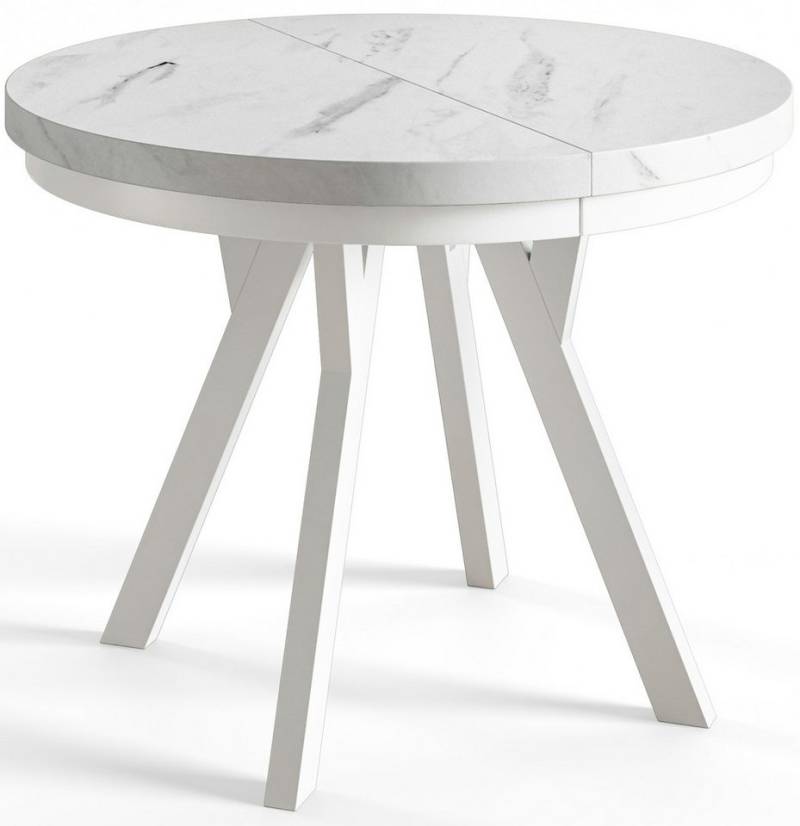 Alpi-Möbel Esstisch Wohnzimmertisch - Ausziehbarer runder Tisch 80-120 cm - Marmor, Ausziehbar, 2 x Einsatz 50 cm von Alpi-Möbel