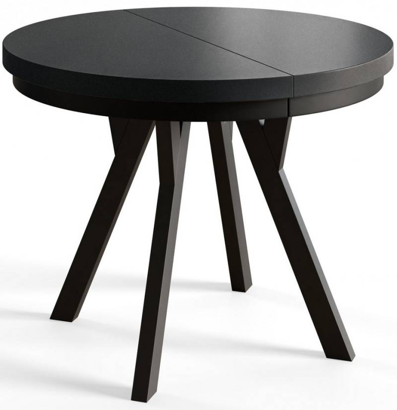 Alpi-Möbel Esstisch Wohnzimmertisch - Ausziehbarer runder Tisch 80-120 cm - Schwarz, Ausziehbar, 2 x Einsatz 50 cm von Alpi-Möbel