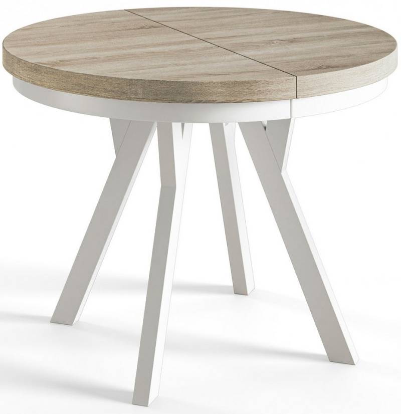 Alpi-Möbel Esstisch Wohnzimmertisch - Ausziehbarer runder Tisch 80-120 cm - Sonoma Eiche, Ausziehbar, 2 x Einsatz 50 cm von Alpi-Möbel