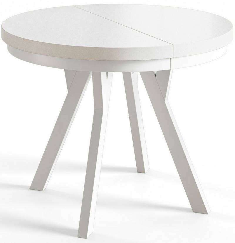 Alpi-Möbel Esstisch Wohnzimmertisch - Ausziehbarer runder Tisch 80-120 cm - Weiß, Ausziehbar, 2 x Einsatz 50 cm von Alpi-Möbel