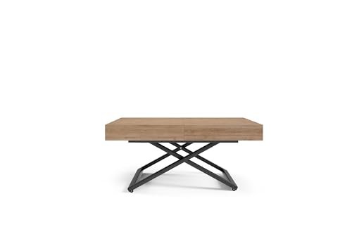 AlpiMeble Höhenverstellbarer ausziehbarer Couchtisch Sena U, ausziehbarer Tisch: 120 cm bis 200 cm, Wohnzimmertisch Farbe: Truffle Brown, mit Metallbeine in Farbe Schwarz von AlpiMeble