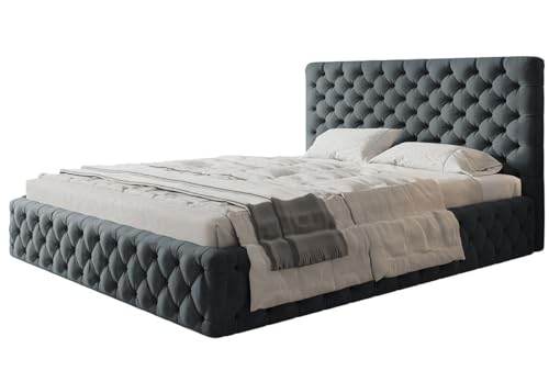 AlpiMeble Polsterbett Miami Slim mit Kopfteil, 120 x 200 cm, Doppelbett mit Bettkasten und Lattenrost aus Holz, Farbe: Dunkelgrau, Velourestoff von AlpiMeble