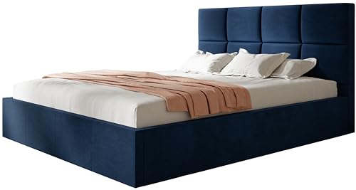 AlpiMeble Polsterbett Roma Slim mit Kopfteil, 120 x 200 cm, Doppelbett mit Bettkasten und Lattenrost aus Holz, Farbe: Dunkelblau, Velourestoff AlpiMeble Polsterbett Roma Slim mit Kopfteil, 120 x 200 cm, Doppelbett mit Bettkasten und Lattenrost aus Holz, Farbe: Dunkelblau, Velourestoff von AlpiMeble