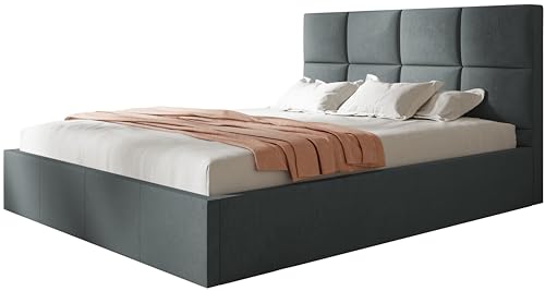 AlpiMeble Polsterbett Roma Slim mit Kopfteil, 120 x 200 cm, Doppelbett mit Bettkasten und Lattenrost aus Holz, Farbe: Grau, Velourestoff von AlpiMeble