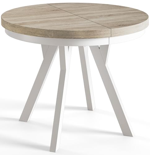 AlpiMeble Esstisch Rund Ausziehbar EVO - Moderner Tisch Wohnzimmer Runder Esstisch - Laminierte Tischplatte 36 mm - Beine aus Buchenholz – Maßen von 80 cm bis 130 cm Sonoma von AlpiMeble