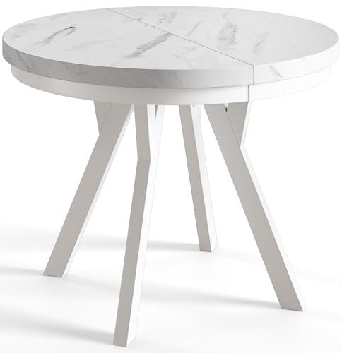 AlpiMeble Esstisch Rund Ausziehbar EVO - Moderner Tisch Wohnzimmer Runder Esstisch - Laminierte Tischplatte 36 mm - Beine aus Buchenholz – Maßen von 100 cm bis 200 cm MARMUR AlpiMeble Esstisch Rund Ausziehbar EVO - Moderner Tisch Wohnzimmer Runder Esstisch - Laminierte Tischplatte 36 mm - Beine aus Buchenholz – Maßen von 100 cm bis 200 cm MARMUR von AlpiMeble