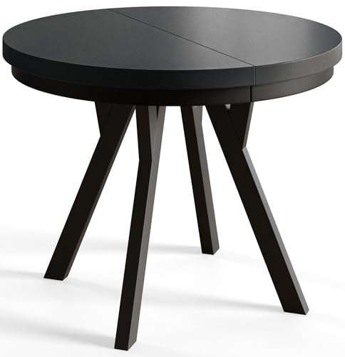 AlpiMeble Esstisch Rund Ausziehbar EVO - Moderner Tisch Wohnzimmer Runder Esstisch - Laminierte Tischplatte 36 mm - Beine aus Buchenholz – Maßen von 110 cm bis 210 cm Schwarz von AlpiMeble