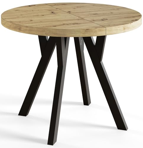 AlpiMeble Esstisch ausziehbar runder Tisch OVO – runder Esstisch Wohnzimmertisch – laminierte Tischplatte 36 mm – Beine aus Buchenholz – Moderner Tish mit Maßen von 80 cm bis 130 cm Artisan von AlpiMeble