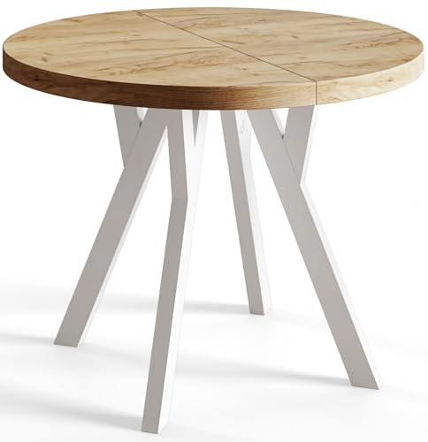 AlpiMeble Esstisch ausziehbar runder Tisch OVO – runder Esstisch Wohnzimmertisch – laminierte Tischplatte 36 mm – Beine aus Buchenholz – Moderner Tish mit Maßen von 80 cm bis 130 cm Craft AlpiMeble Esstisch ausziehbar runder Tisch OVO – runder Esstisch Wohnzimmertisch – laminierte Tischplatte 36 mm – Beine aus Buchenholz – Moderner Tish mit Maßen von 80 cm bis 130 cm Craft von AlpiMeble