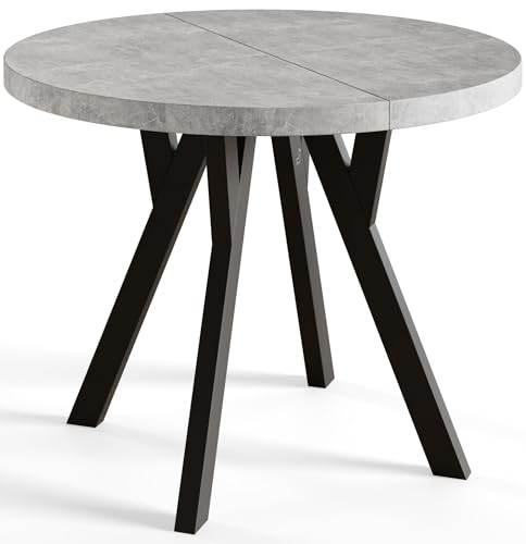 AlpiMeble Runder Esszimmertisch OVO, ausziehbarer Tisch Durchmesser: 90 cm bis 190 cm, Wohnzimmertisch Farbe: Graphit, mit Holzbeinen in Farbe Schwarz von AlpiMeble