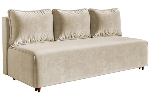 AlpiMeble Schlafsofa Camilo mit Schlaffunktion und Bettkasten, Farbe: Beige, Velourstoff von AlpiMeble