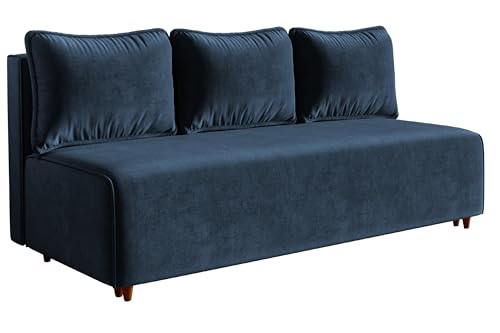 AlpiMeble Schlafsofa Camilo mit Schlaffunktion und Bettkasten, Farbe: Blau, Velourstoff von AlpiMeble