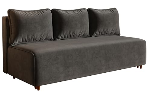 AlpiMeble Schlafsofa Camilo mit Schlaffunktion und Bettkasten, Farbe: Grau, Velourstoff von AlpiMeble