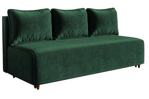 AlpiMeble Schlafsofa Camilo mit Schlaffunktion und Bettkasten, Farbe: Grün, Velourstoff von AlpiMeble