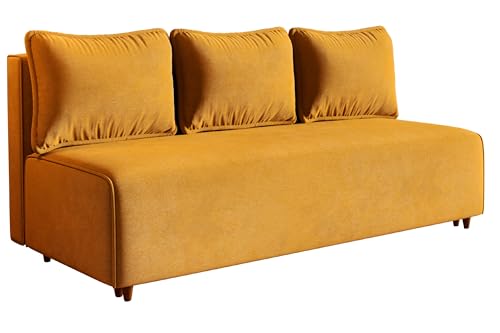 AlpiMeble Schlafsofa Camilo mit Schlaffunktion und Bettkasten, Farbe: Orange, Velourstoff von AlpiMeble