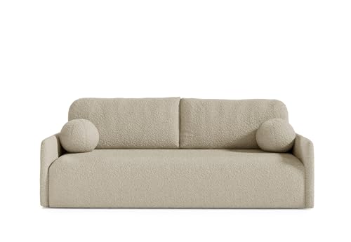 AlpiMeble Schlafsofa GLO mit Schlaffunktion und Bettkasten, Farbe: Beige, Bouclé von AlpiMeble
