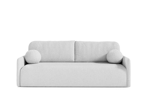 AlpiMeble Schlafsofa GLO mit Schlaffunktion und Bettkasten, Farbe: Grau, Bouclé von AlpiMeble