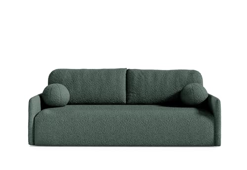 AlpiMeble Schlafsofa GLO mit Schlaffunktion und Bettkasten, Farbe: Grün, Bouclé von AlpiMeble