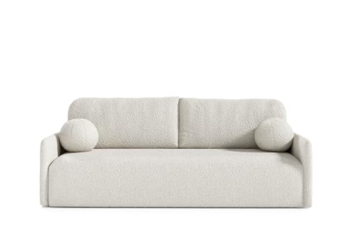 AlpiMeble Schlafsofa GLO mit Schlaffunktion und Bettkasten, Farbe: Weiß, Bouclé von AlpiMeble