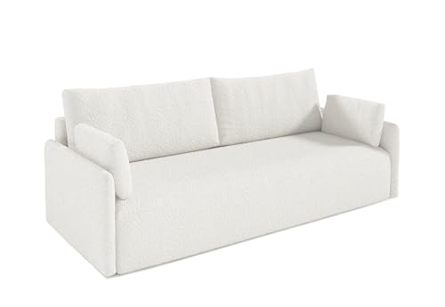AlpiMeble Schlafsofa MINO mit Schlaffunktion und Bettkasten, Farbe: Weiß, Bouclé von AlpiMeble