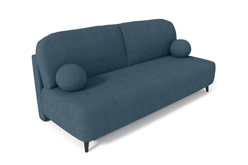 AlpiMeble Schlafsofa REA mit Schlaffunktion und Bettkasten, Farbe: Blau, Bouclé von AlpiMeble