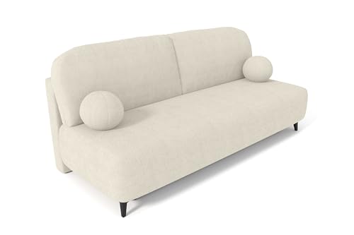 AlpiMeble Schlafsofa REA mit Schlaffunktion und Bettkasten, Farbe: Weiß, Bouclé von AlpiMeble