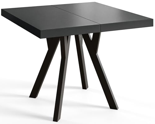 Quadratischer Esszimmertisch RICO, ausziehbarer Tisch, Größe: 120-220X120X77 cm, Wohnzimmertisch Farbe: Schwarz, mit Holzbeinen in Farbe Schwarz von AlpiMeble