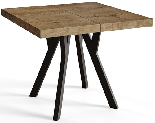 Quadratischer Esszimmertisch RICO, ausziehbarer Tisch, Größe: 90-190X90X77 cm, Wohnzimmertisch Farbe: LEFAKS, mit Holzbeinen in Farbe Schwarz von AlpiMeble