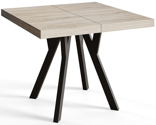 Quadratischer Esszimmertisch RICO, ausziehbarer Tisch, Größe: 90-190X90X77 cm, Wohnzimmertisch Farbe: Sonoma, mit Holzbeinen in Farbe Schwarz von AlpiMeble