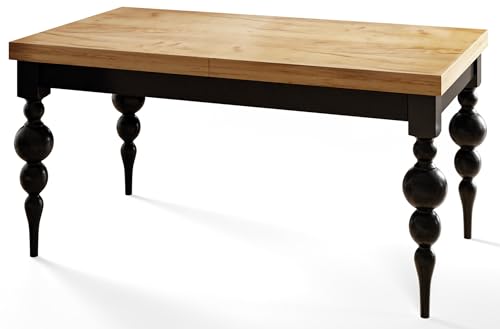 Rechteckiger Esszimmertisch Lena, ausziehbarer Tisch, Größe: 160-210X90X78,5 cm, Wohnzimmertisch Farbe: Craft, mit Tischbeinen in Farbe Schwarz von AlpiMeble