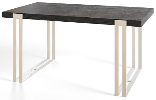 Rechteckiger Esszimmertisch ROSA, ausziehbarer Tisch, Größe: 180-280X90X77 cm, Wohnzimmertisch Farbe: Dunkelgrau, mit Metallbeinen in Farbe Weiß von AlpiMeble