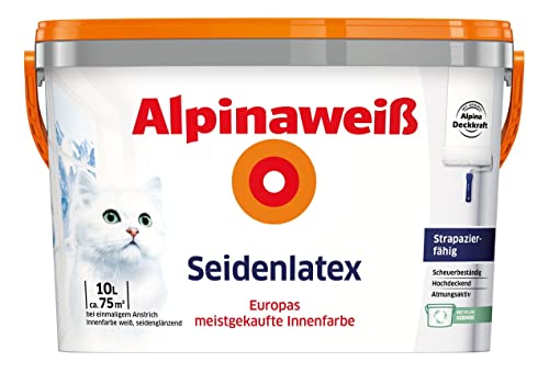 ALPINA Alpinaweiß Seidenlatex 10 Liter strapazierfähige Latexfarbe Wandfarbe Weiß Seidenglanz von Alpina Farben GmbH