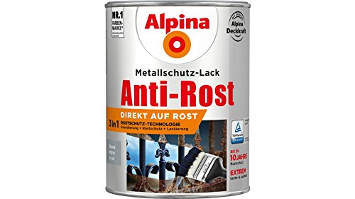 Alpina Metallschutzlack glänzend – Hellgrau – Anti-Rost-Lack für einen Langzeit-Korrosionsschutz – Witterungs- und UV-beständig – 2,5L Alpina Metallschutzlack glänzend – Hellgrau – Anti-Rost-Lack für einen Langzeit-Korrosionsschutz – Witterungs- und UV-beständig – 2,5L von Alpina