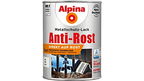 Alpina Metallschutzlack matt – Weiß – Anti-Rost-Lack für einen Langzeit-Korrosionsschutz – Witterungs- und UV-beständig – 2,5L von Alpina
