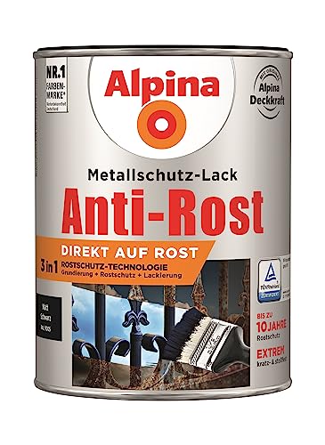 Alpina Metallschutzlack Anti-Rost Schwarz 2,5 Liter matt von Alpina