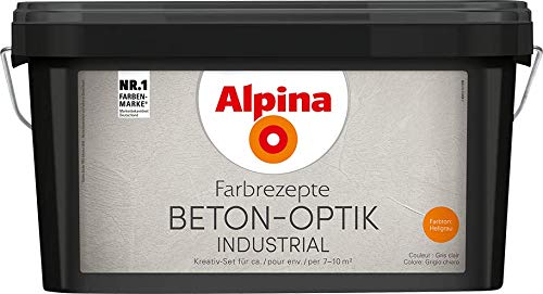 Alpina Farbrezepte Beton-Optik Industrial, Struktur-Farbe für cooles Beton-Design, Hellgrau oder Grau (Hellgrau) von Alpina Farben GmbH