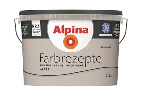 Alpina Farbrezepte Innenfarbe Wandfarbe matt, 2,5 L Nebelzauber, Grau von Alpina Farben GmbH