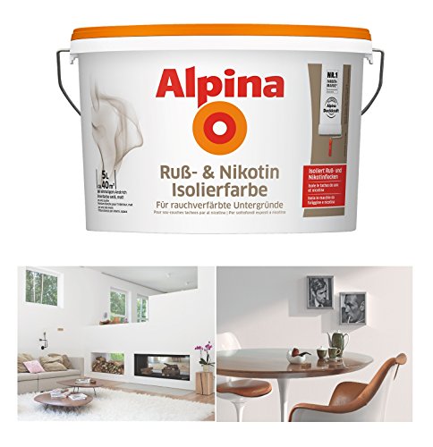 Alpina Ruß- & Nikotin Isolierfarbe, 5 Liter Weiß Matt Rußflecken, Nikotinflecken von Alpina Farben GmbH