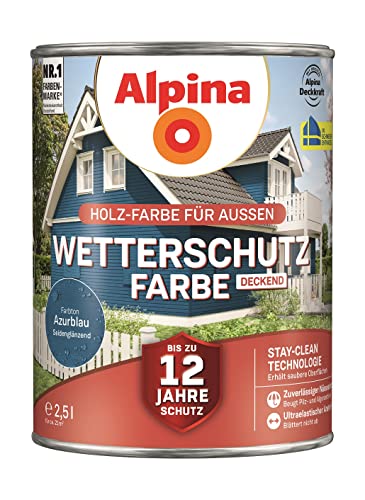 Alpina Wetterschutz-Farbe deckend Azurblau 2,5 Liter seidenmatt von Alpina