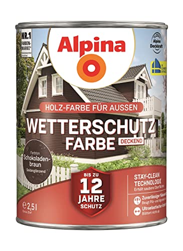 Alpina Holz-Wetterschutz-Farben – Schokoladenbraun, deckend – bis zu 12 Jahre Schutz vor Witterung und Nässe – schmutzabweisend, deckend & ergiebig – 2,5 Liter von Alpina