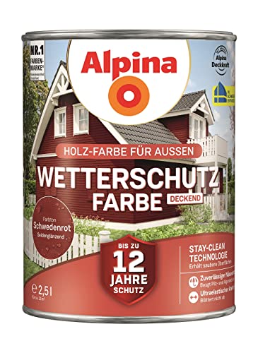 Alpina Holz-Wetterschutz-Farben – Schwedenrot, deckend – bis zu 12 Jahre Schutz vor Witterung und Nässe – schmutzabweisend, deckend & ergiebig – 2,5 Liter Alpina Holz-Wetterschutz-Farben – Schwedenrot, deckend – bis zu 12 Jahre Schutz vor Witterung und Nässe – schmutzabweisend, deckend & ergiebig – 2,5 Liter von Alpina