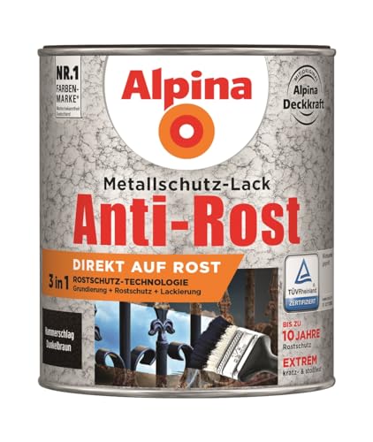 Alpina Metallschutzlack Anti-Rost Hammerschlag Dunkelbraun 750ml von Alpina