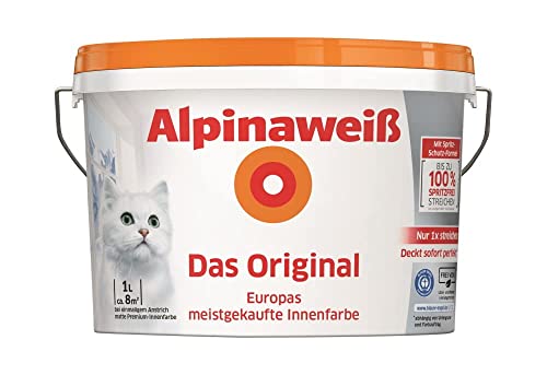 Alpinaweiß Das Original – optimal deckende und ergiebige weiße Wandfarbe – mit Spritz-Schutz-Formel – 1 Liter von Alpina