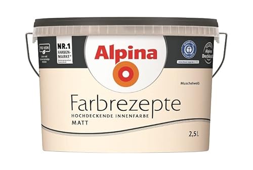 Alpina Wandfarbe, Farbrezepte 2,5 Liter Muschelweiß Matt, hochdeckende Farbe von Alpina