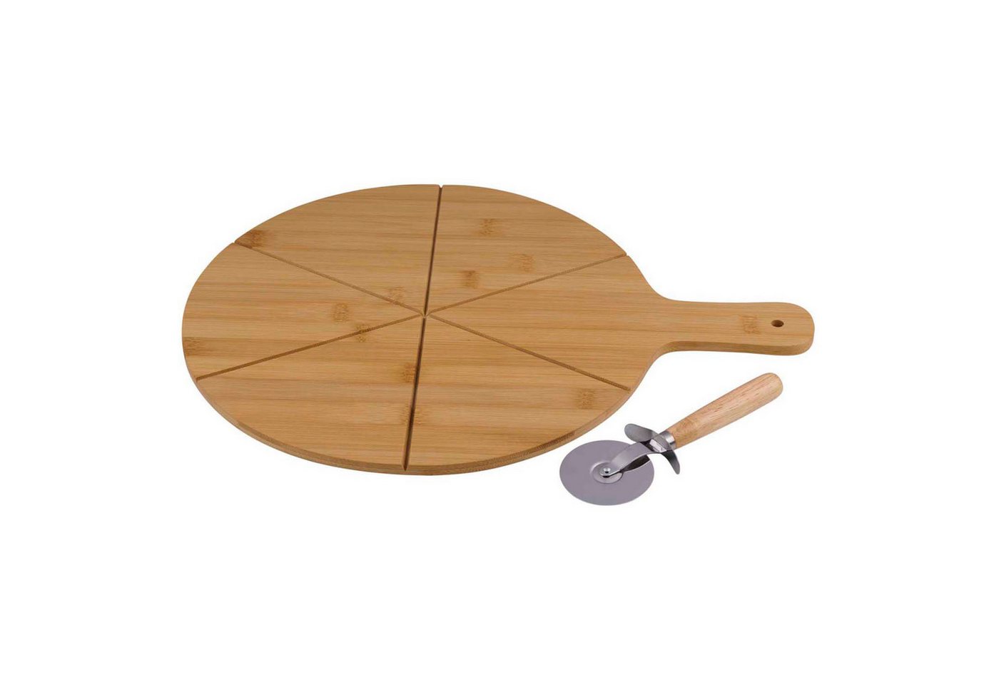 *Alpina* Pizzaschneidebrett Schneidebrett ca. 34cm Echtholz Bambus, (2-St) von *Alpina*