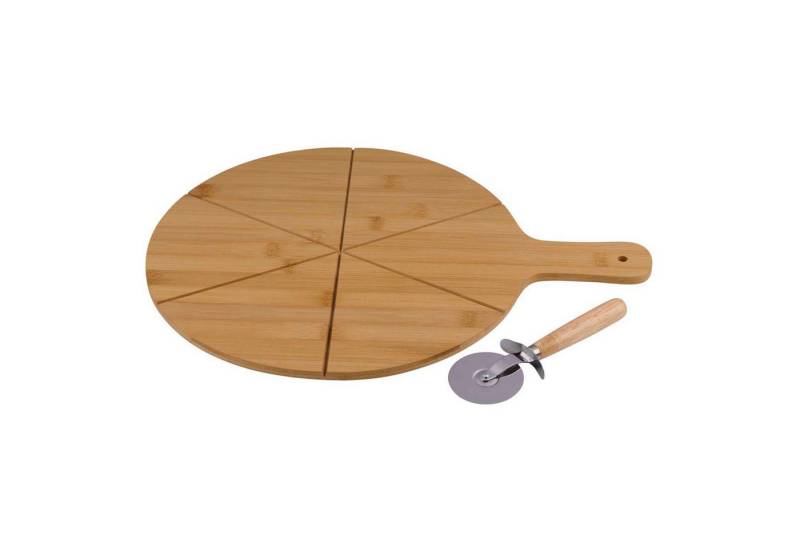 *Alpina* Pizzaschneidebrett Schneidebrett ca. 34cm Echtholz Bambus, (4-St) von *Alpina*