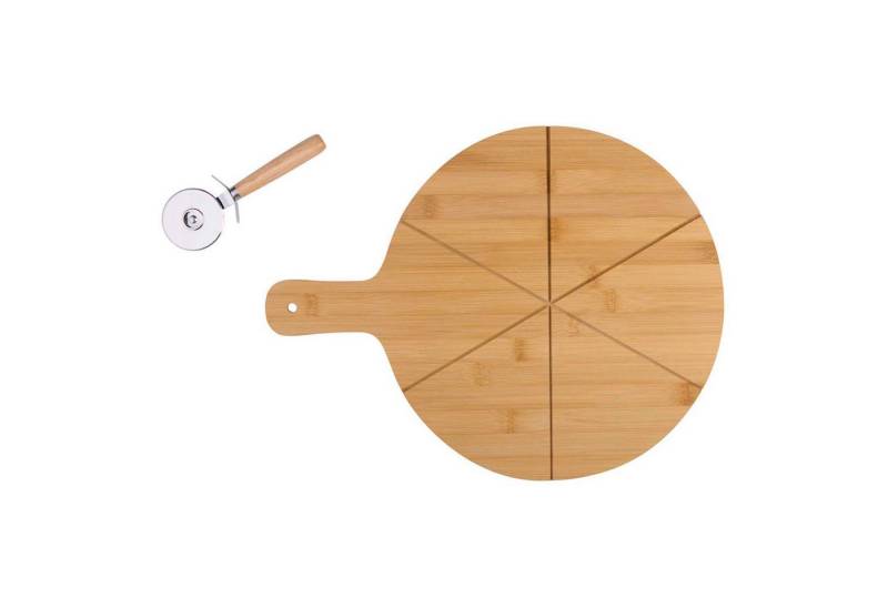 *Alpina* Pizzaschneidebrett Schneidebrett ca. 34cm Echtholz Bambus, 1 Brett + 1 Pizzaschneider, (2-St) von *Alpina*